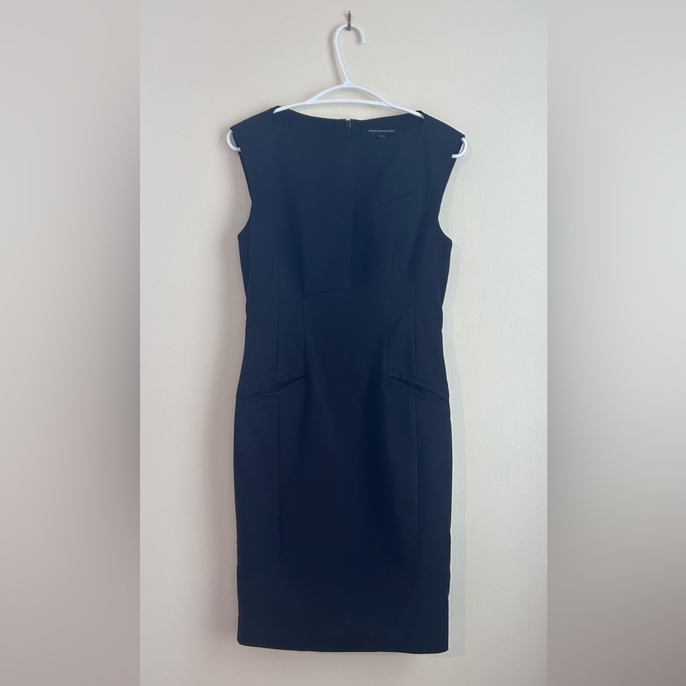 French Connection Black Sleeveless Sheath Midi Dress